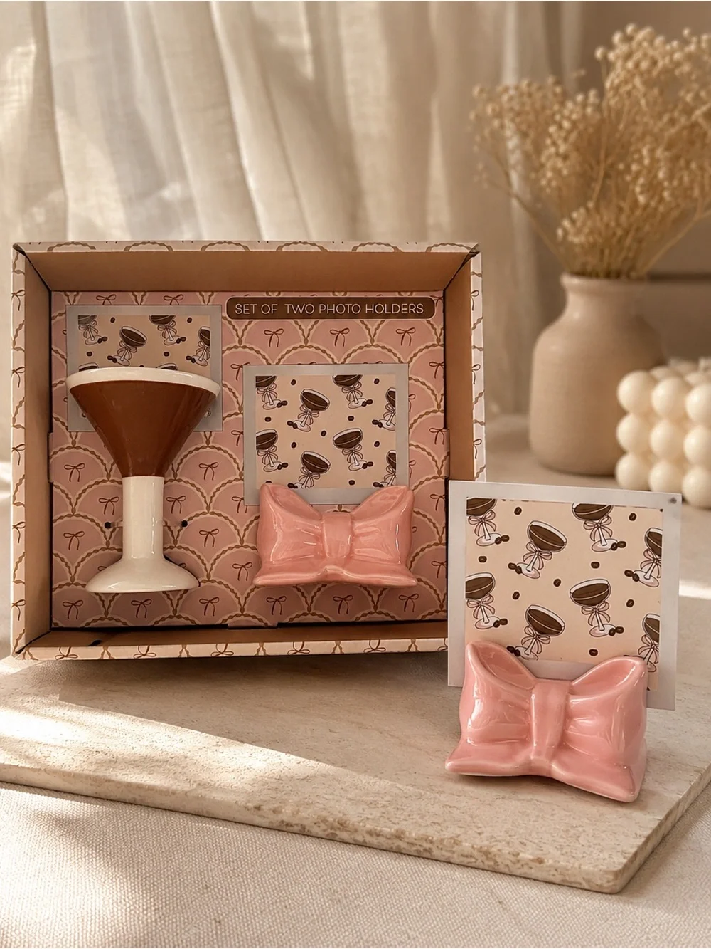 Mellow & Mod Espresso Martini & Bow Photo Holders Set 🎀☕️